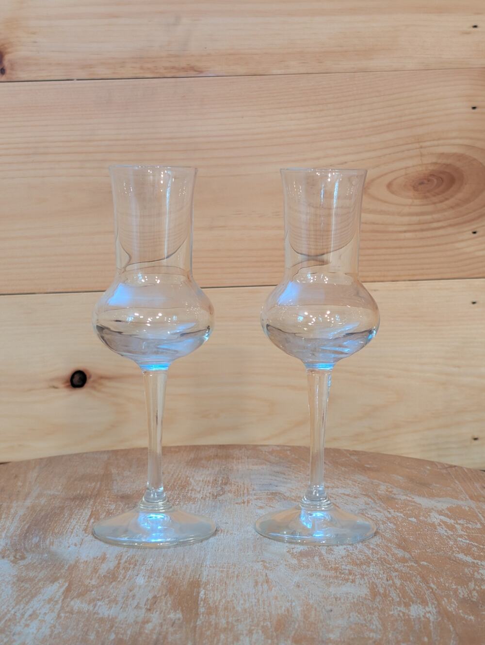 Vintage Grappa Glasses - Set of 2 - Clear Tulip Cordial Glasses 6.5"